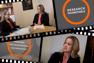 Illustration of films reels depicting screen shots from the Research Roundtable video