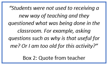 Qualitative quote from a teacher in the study